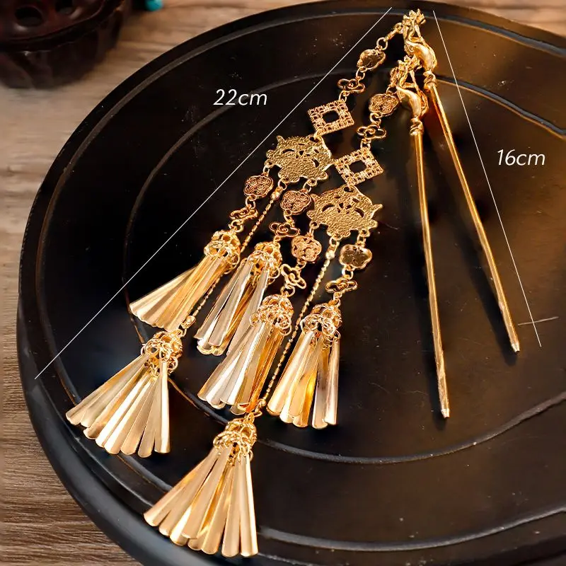 Womens Hair Stick Gold-plated Hand With Metal Fringe Chinese Headwear