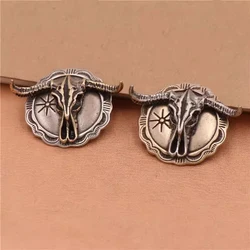 Retro Brass Western Cowboy Texas Bull Buffalo Longhorn Head Skull Leathercraft Bridle Conchos Western Decor Screwback