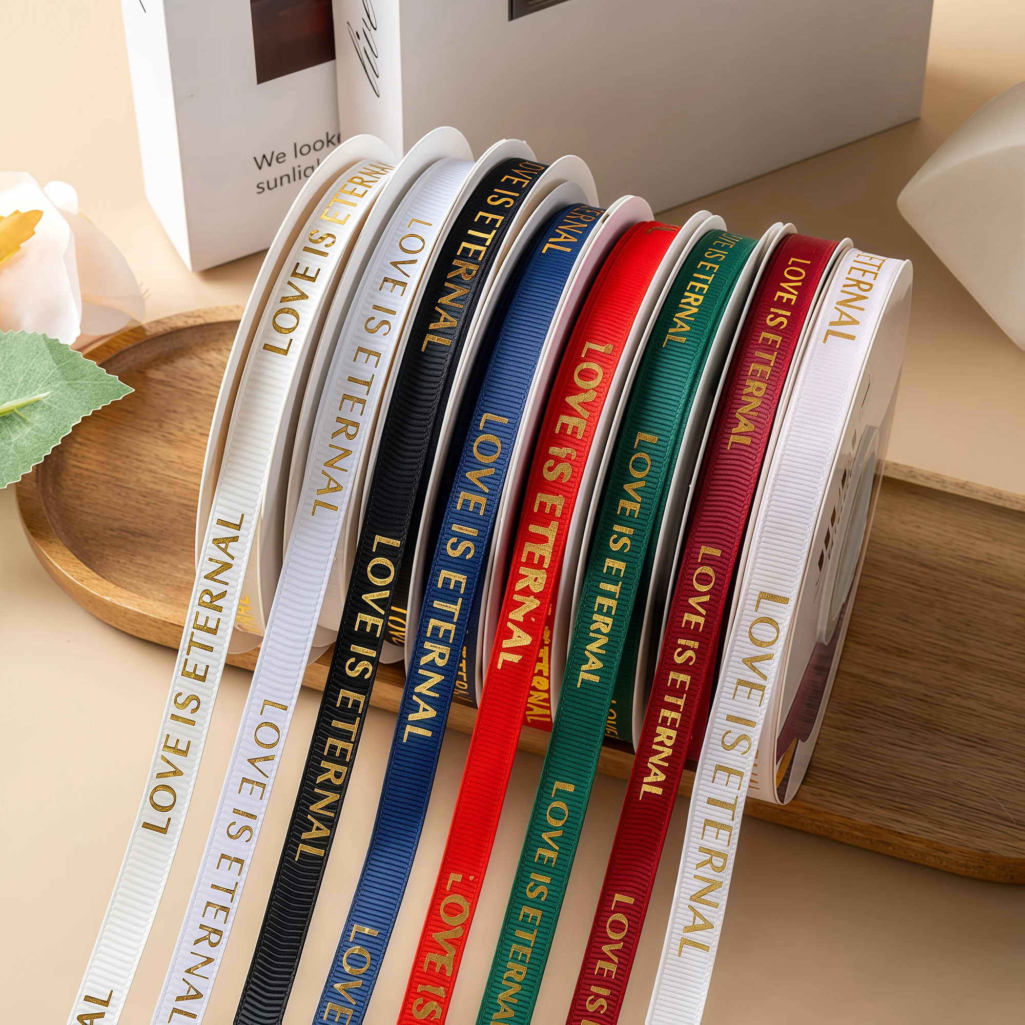 1Roll 1cm*2900cm Love IS ETERNAL Valentine's Day Hot Stamping Thread Ribbon Flower Packaging Ribbon Cake Gift Packaging Ribbon