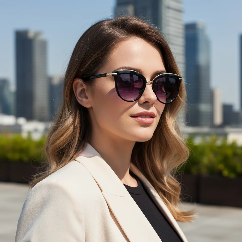 Hochwertige Modische Cat-Eye-Sonnenbrille mit Dünnen Metallrahmen, UV-Schutz und Vielseitigem Stil 827