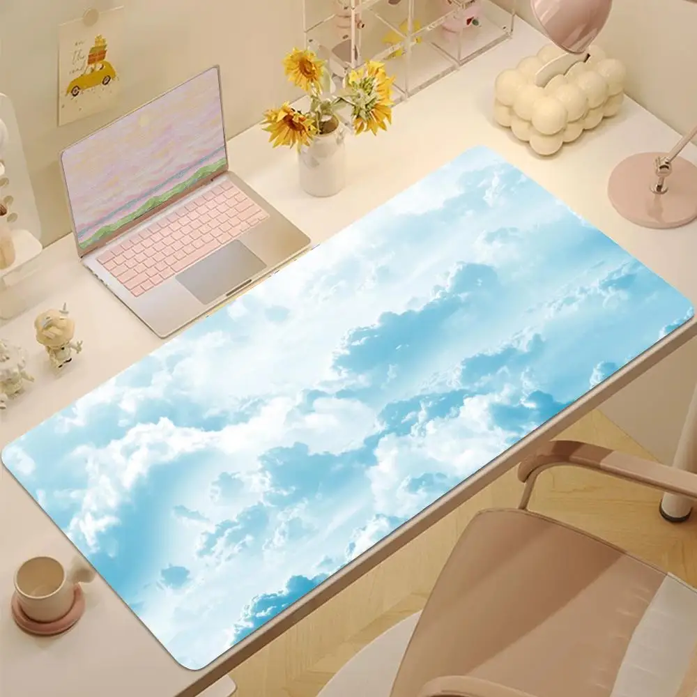 

blue pink clouds Mouse Pad Tablet mouse Pad Laptop xl desktop mouse pad, cute HD Rainbow Gaming keyboard pad, csgo Player, 90x40