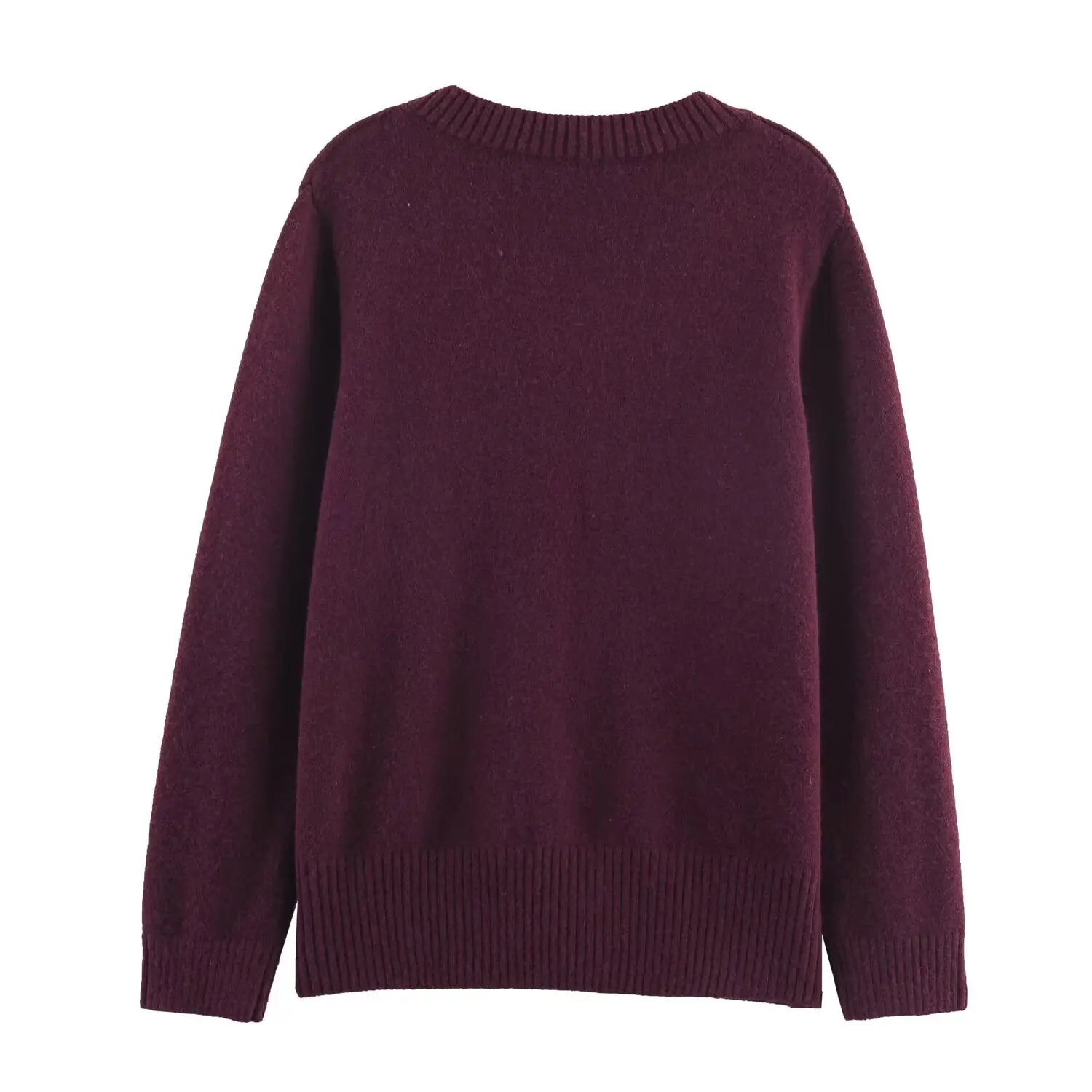 Dave&Di French Fashion Ladies Minimalist Burgundy Pullover Women's Sweater V-neck Loose Knitwear Woman Clothing Tops