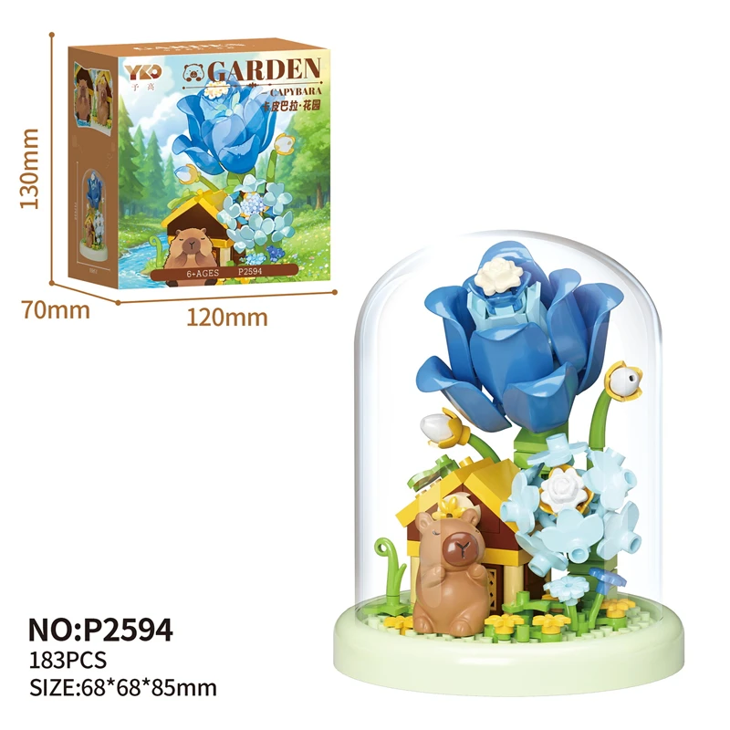 Spaß Capybara Garten Puzzle Montage Bausteine Simulation Sonnenblume Rose Lilie Unsterbliche Blume Ornament Bausteine – Detail 6