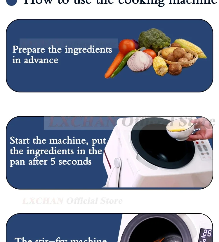 HomeWise ماكينة طهي أوتوماتيكية لوحة شاشة لمس ذكية ضبط درجة حرارة الوقت 6L غير لاصقة ووك كفاءة روبوت الطبخ