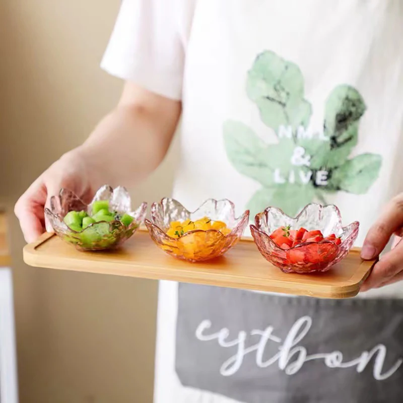 Nordic Glass Dish Gold Inlay Glass Sauce Bowl Mini Japanese Cherry Blossoms Seasoning Plate For Ice Cream Fruit Sala for Kitchen