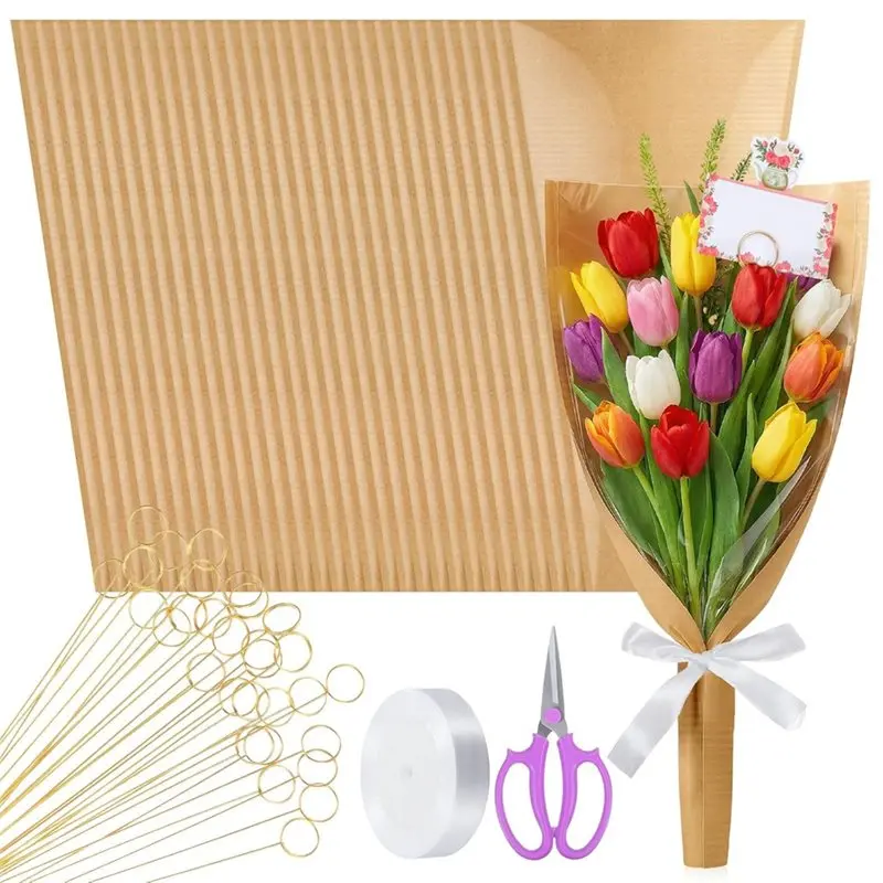 

ABKP-Цветочный материал для флористической упаковки-100 шт. Цветочные пакеты для букетов, 50 держателей для карточек, ленты и ножницы