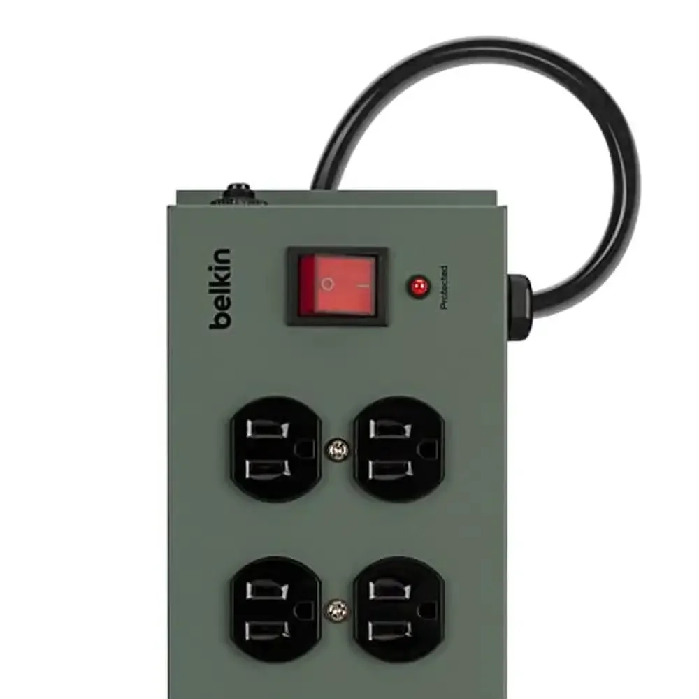 Protetor contra Surto Cabo de Extensão, Heavy-Duty Metal Power Strip, Montável, Casa, Escritório, Oficina, Sala de Jogos, Relâmpago, 10 Tomadas, 15 pés