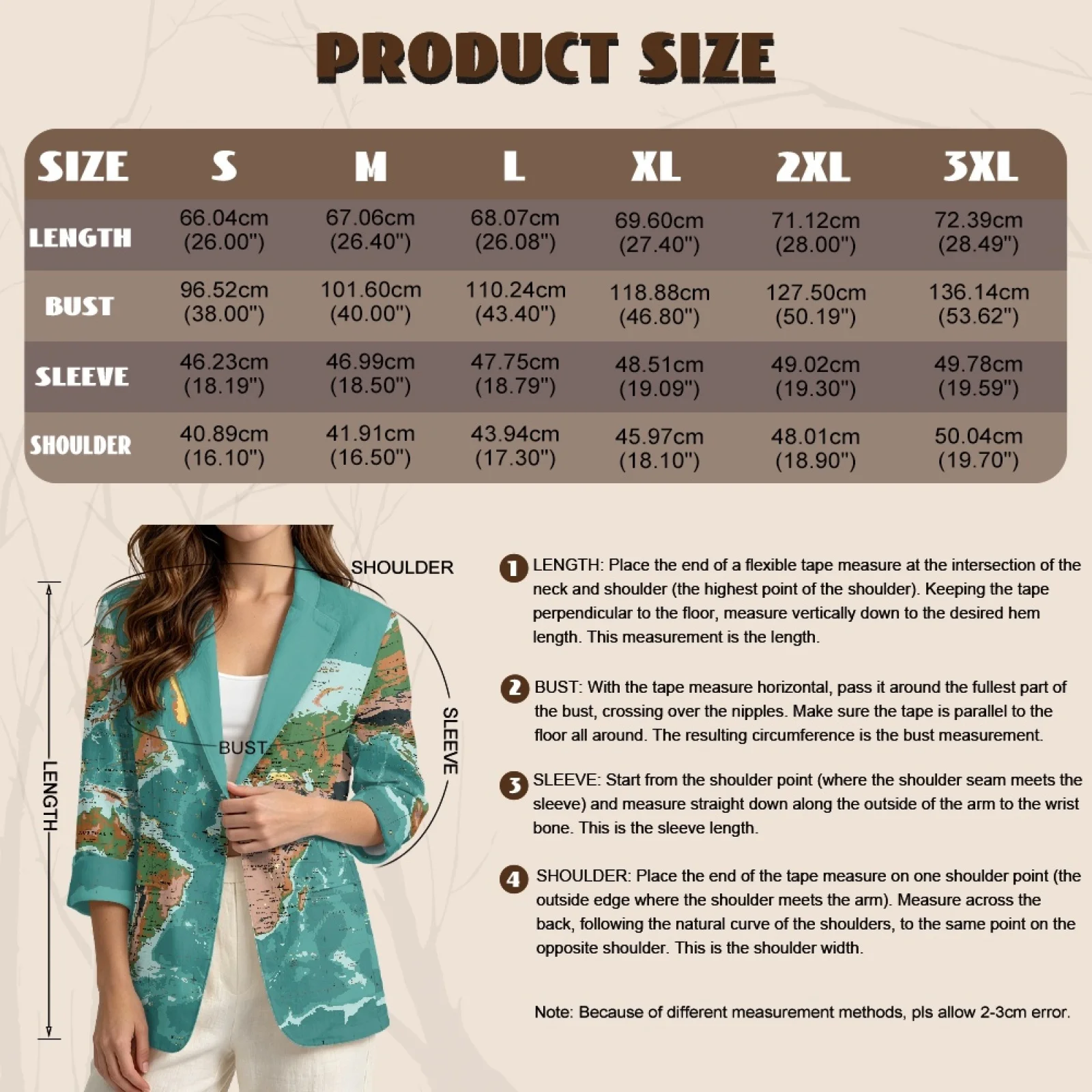 PENSTROLL Map Design Linen Like Open Front Tops Work Cardians for Womens 3/4 Sleeve Beach Coverups view 6