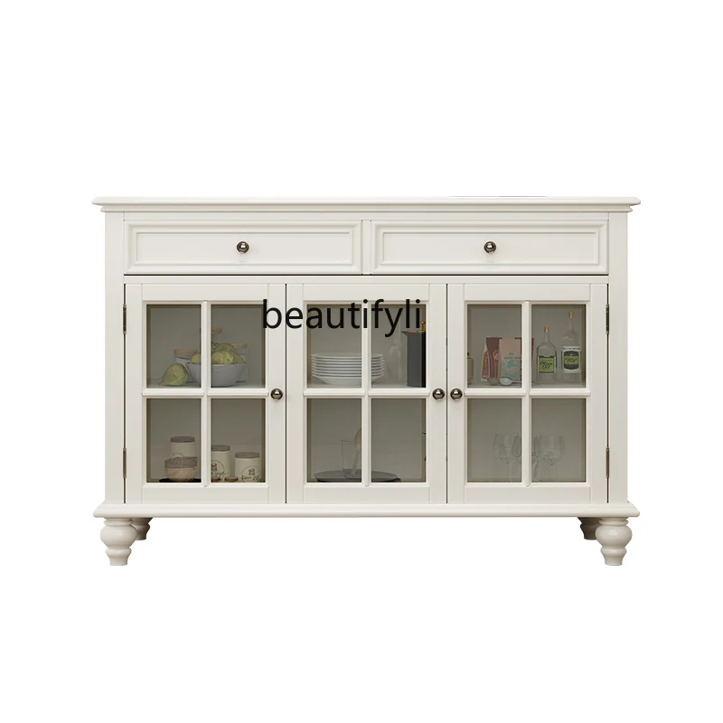 

Solid Wood Dining Side Home Tea Wine Cabinet Modern Minimalist Living Room Storage Locker Light Luxury White