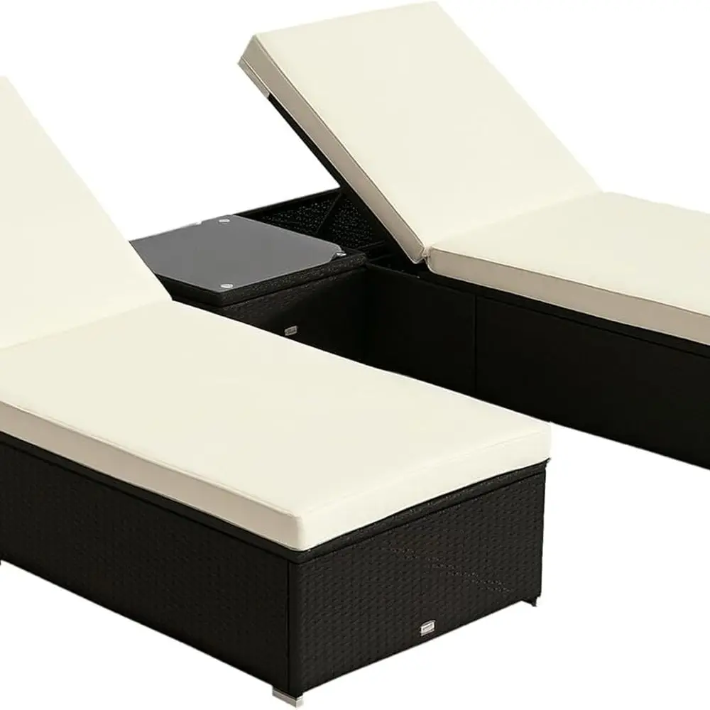 

2-Piece Outdoor Chaise Lounge Set with 5-Position Backrest, Waterproof Cushions, PE Wicker, Poolside Furniture, Dark Brown/Cream