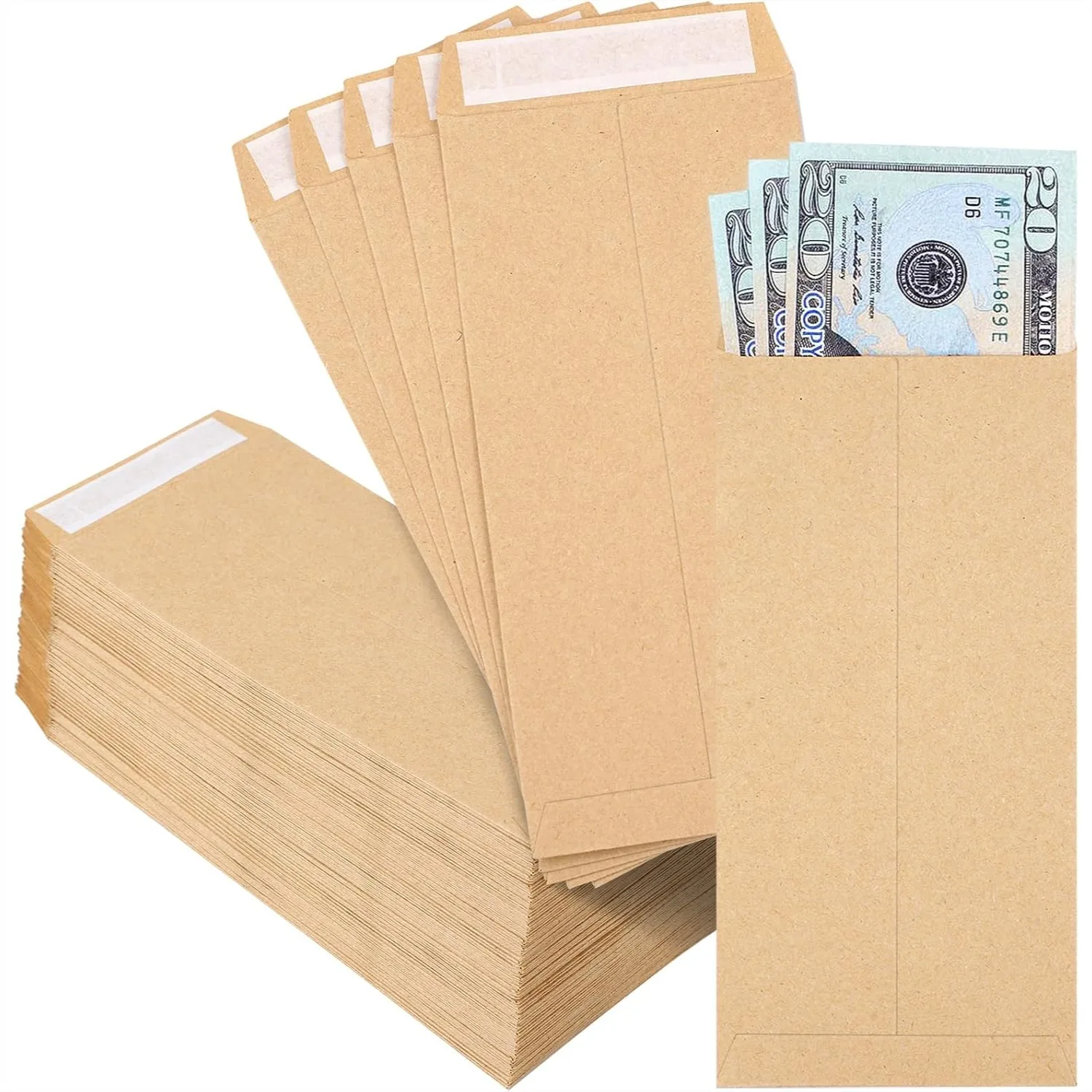 120 Kraft Paper Money Envelopes for Cash, 6.5x3.2 Self-Adhesive Small Coin Envelopes for Budgeting and Organizing