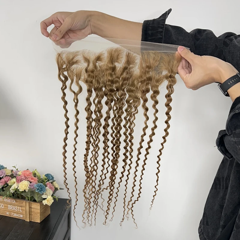 

# 8-цветный глубокий кудрявый фронтальный парик с прозрачной швейцарской кружевной основой 13x4, предварительно снятая линия роста волос, 100% натуральные человеческие волосы