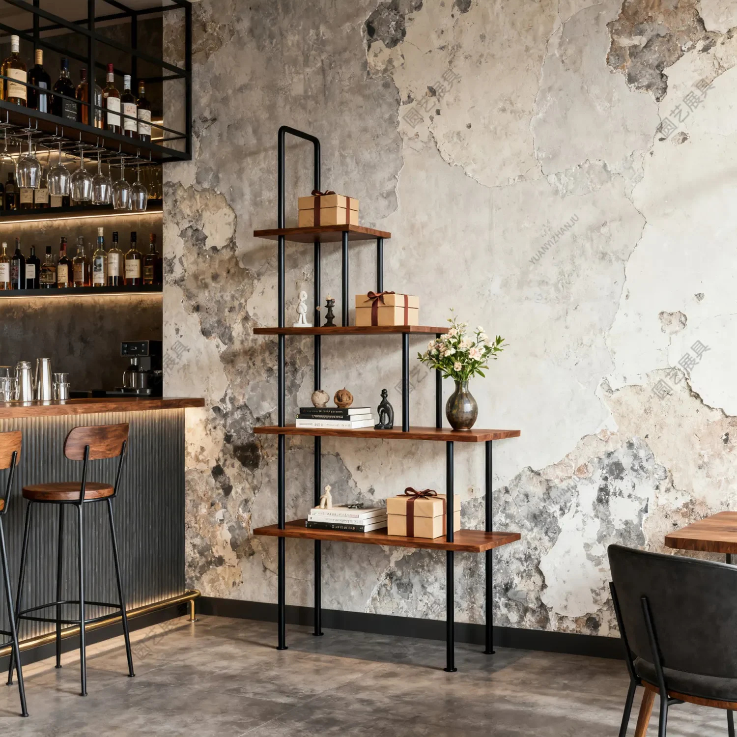 Wrought iron shelves Floor-to-ceiling industrial style exhibition hall Screen display stand Office multi-layer entrance