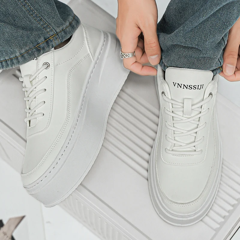 Men's Leather Upper Casual Shoes Thick Bottom Elevator Sneakers, Comfortable Non-Slip Men's Walking Shoes for Daily Wea