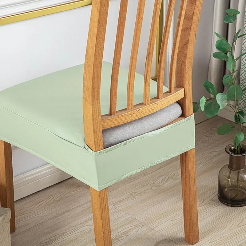 

Solid Color Chair 1PCS PU Dining Room CoverWaterProof Seat Covers Elastic Stool Durable Dust-proof Cushion Cover for Home Hotel