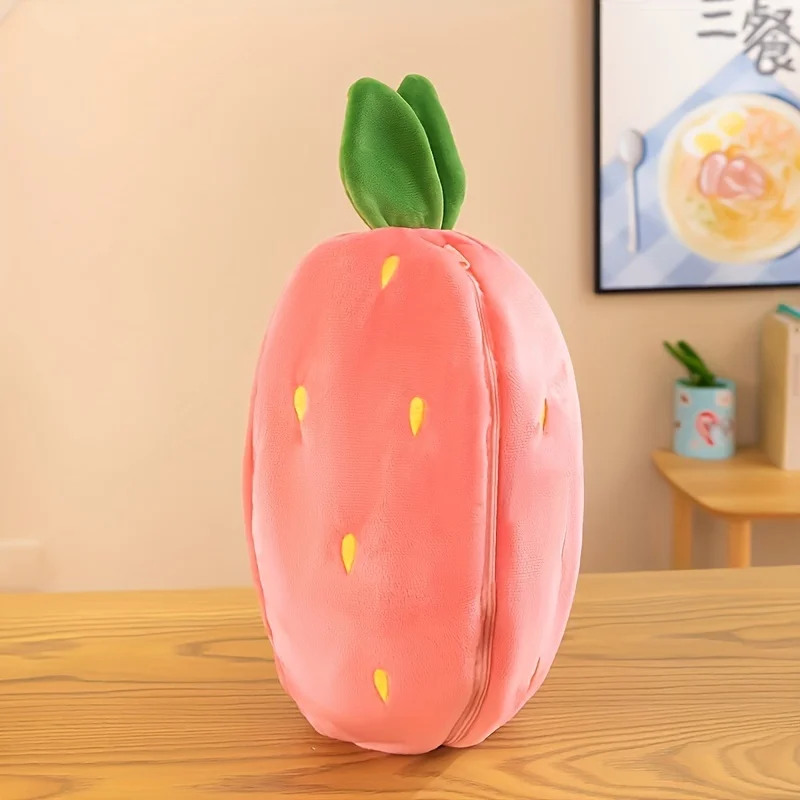 A 10inch 12-inch two-color cute strawberry double-sided plush doll and zippered soft bunny pillow toy - Easter gift, suitable as a cuddly animal pillow for children