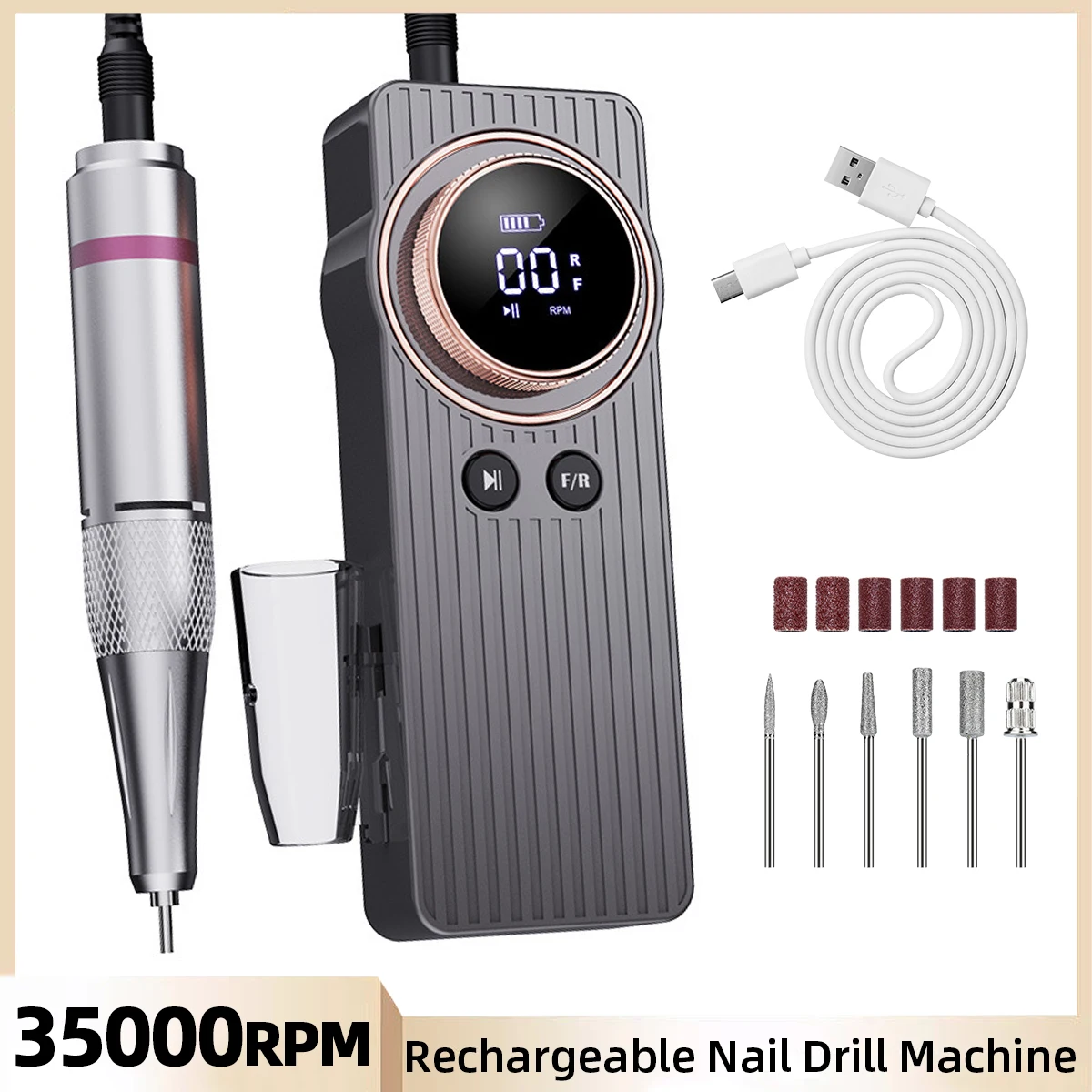 

Powerful Nail Drill Machine 35000 RPM Rechargeable Nail Gel Polisher For Manicure Machine Electric Nail Drill With LCD Display