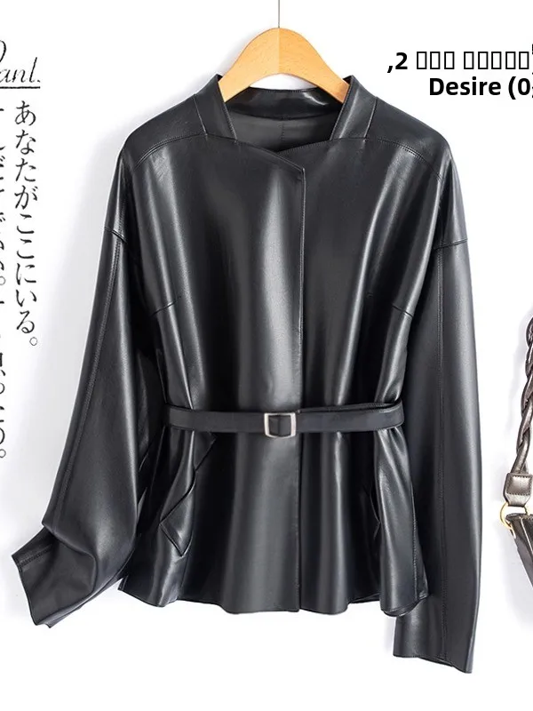 Manteau en cuir pour femme, nouvelle collection printemps-automne, en cuir de vachette, cintré à la taille, coupe-vent, manteau en cuir pour femme