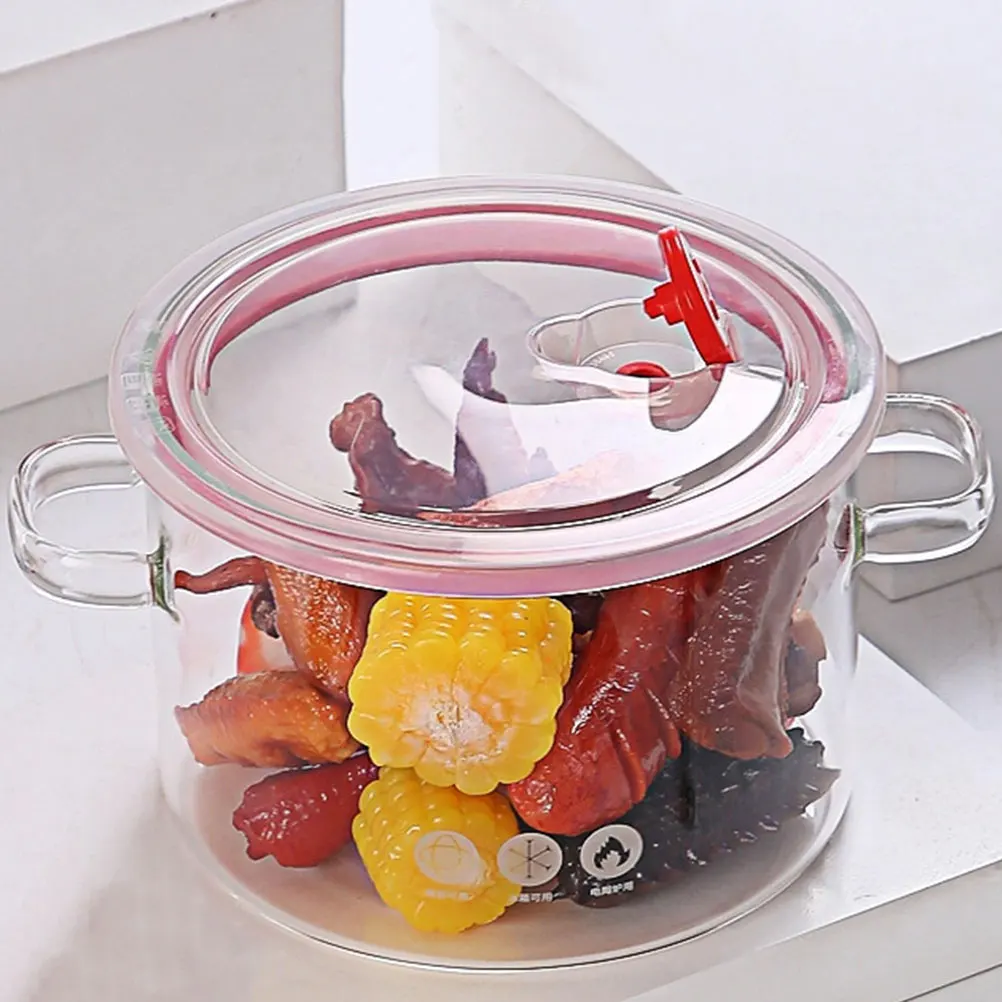 

Stew Pot Glass Cooking Pot Double Handle Heat Resistant Transparent Lid Cooking Utensil for Soup Noodles Stew Kitchen Stockpot