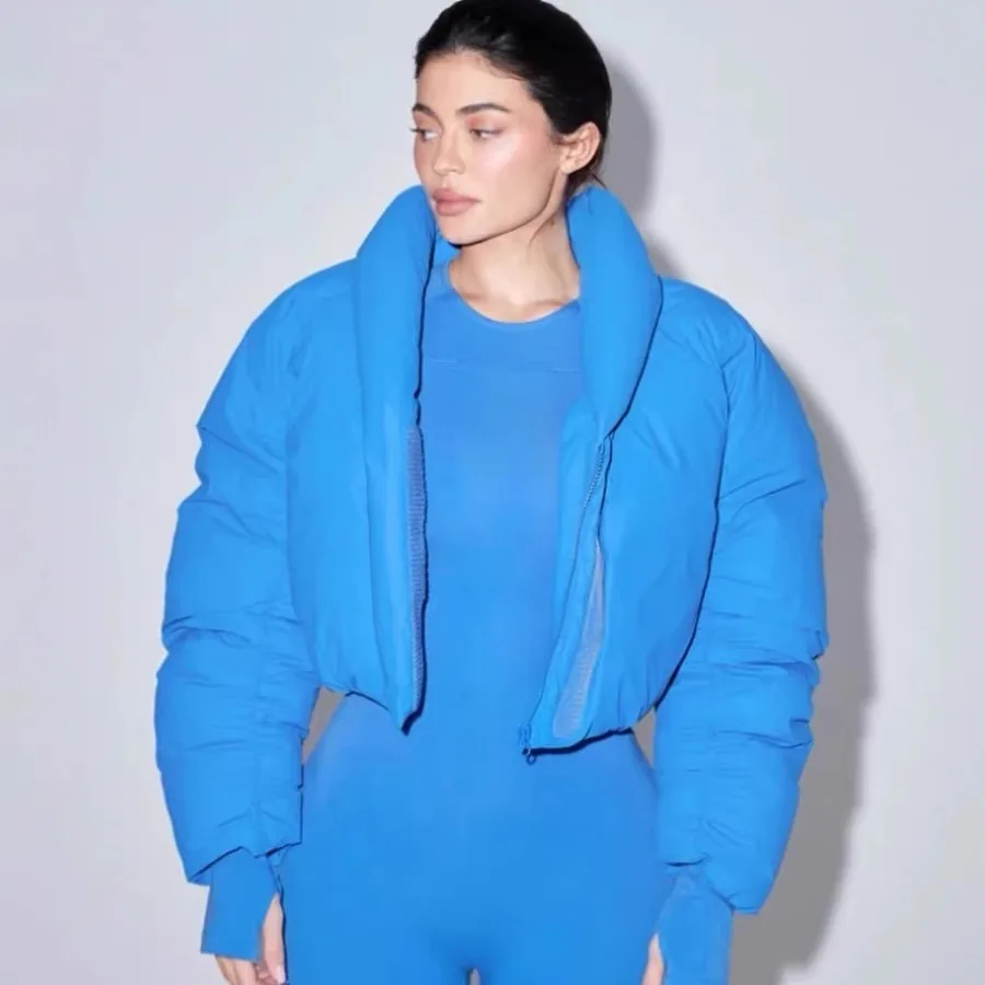 Green Fruit Collar Thick Cotton Coat Silhouette Stand Collar Down Cotton Jacket Jacket Women Jackets