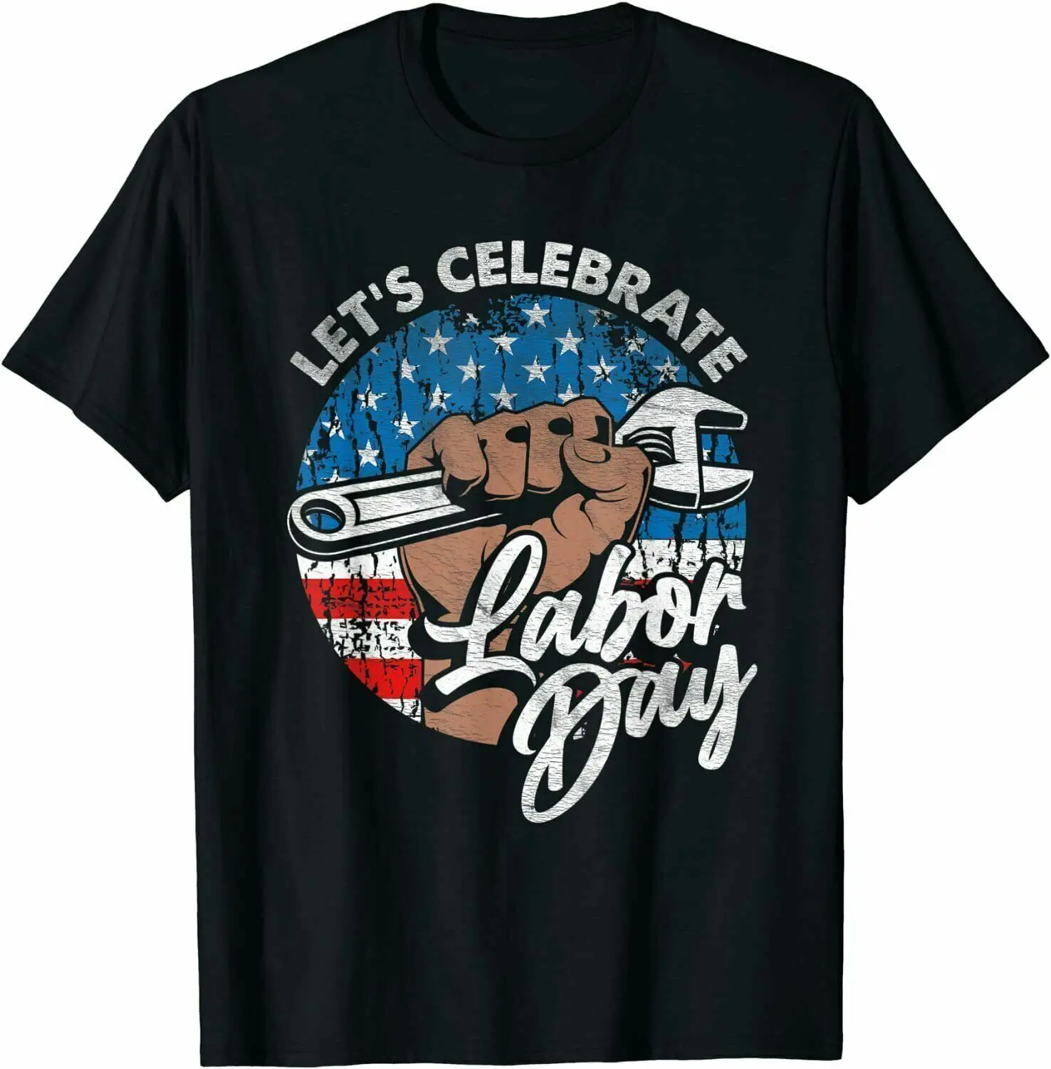 Let's Celebrate Labor Day Patriotic Worker USA Flag T-Shirt Funny Gift, Black