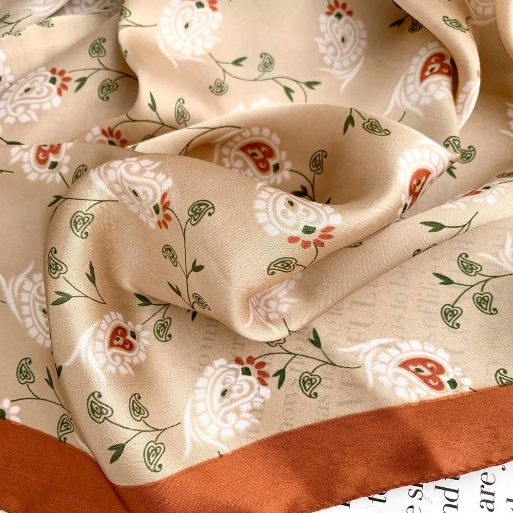 Versatile Casual Women's Hairbands Printed 70x70cm Square Scarf Imitation Silk Neck Tie Hijab for Women