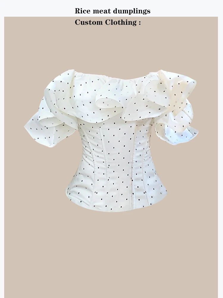 

Summer Trend Polka Dot Halter Neck Crop Top Sexy Girl Chiffon Fishbone Strapless Vest Shoulder Bared Commute Style Slim Fit S...