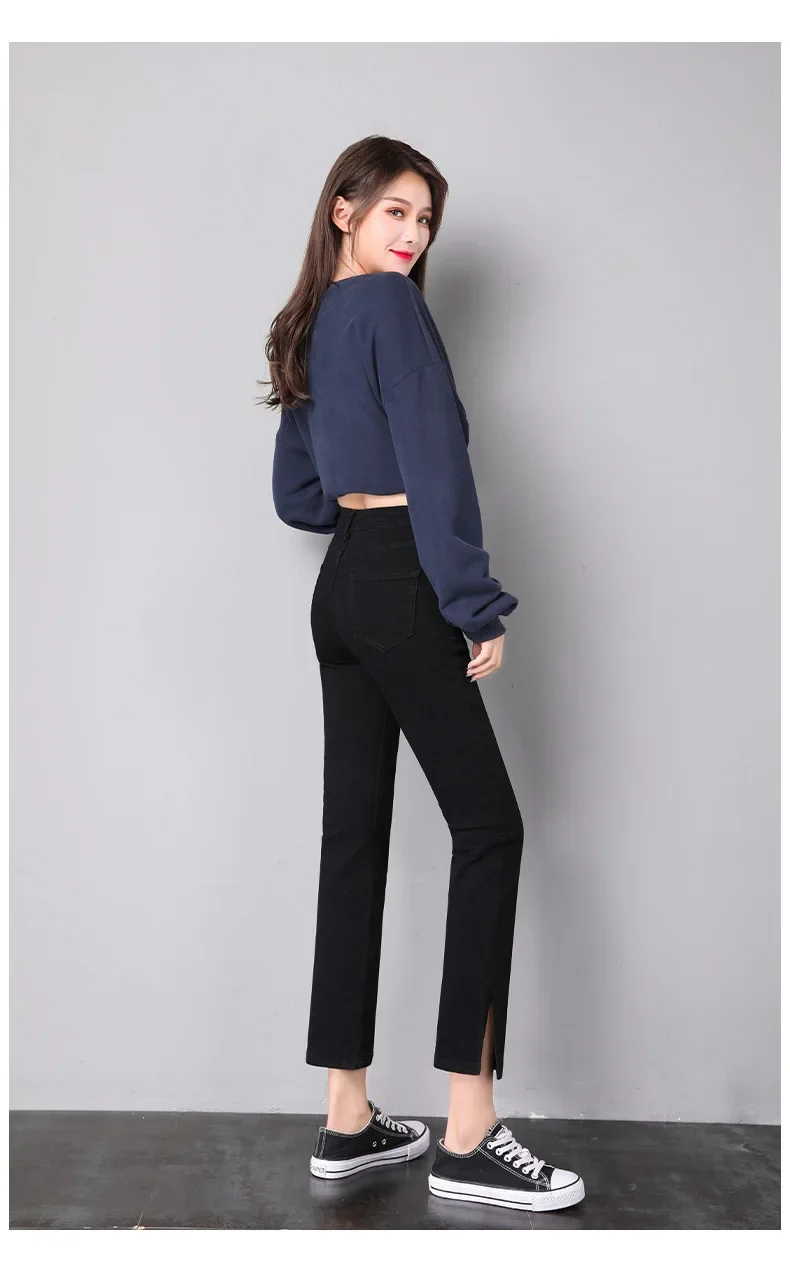 Pantaloni corti dritti slim a vita alta da donna autunno 2021 nuovi jeans