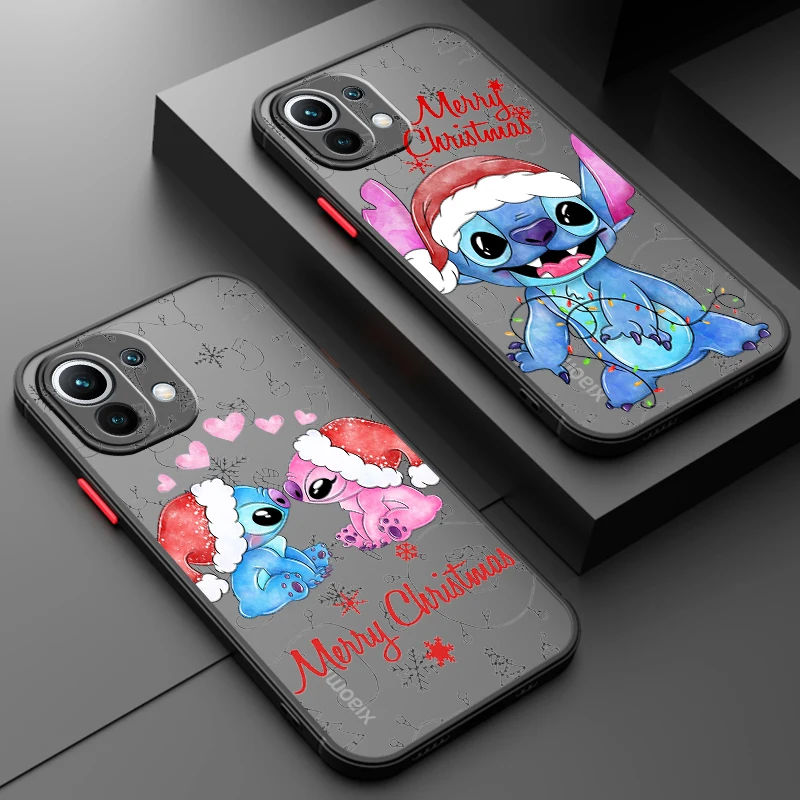 

Stitch Christmas Cartoon For Xiaomi Mi 13 12 12S 12T 12X 11 11T 10 9T Lite Pro Ultra Frosted Translucent Hard Phone Case Fundas