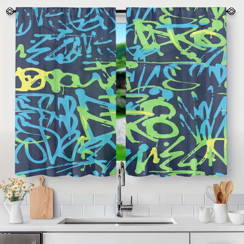 Modern Abstract Graffiti Splatter Art Window Curtains Drapes for Kitchen Bathroom Hallway Home Decor Room Window Treatment Filte