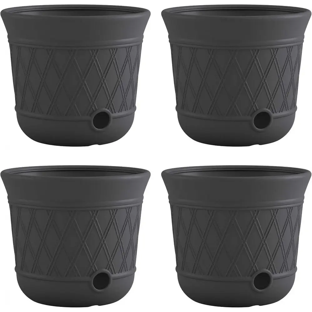 

4 Pack 14 x 12 Round Resin Outdoor Hose Storage Pot with Drainage, Gray