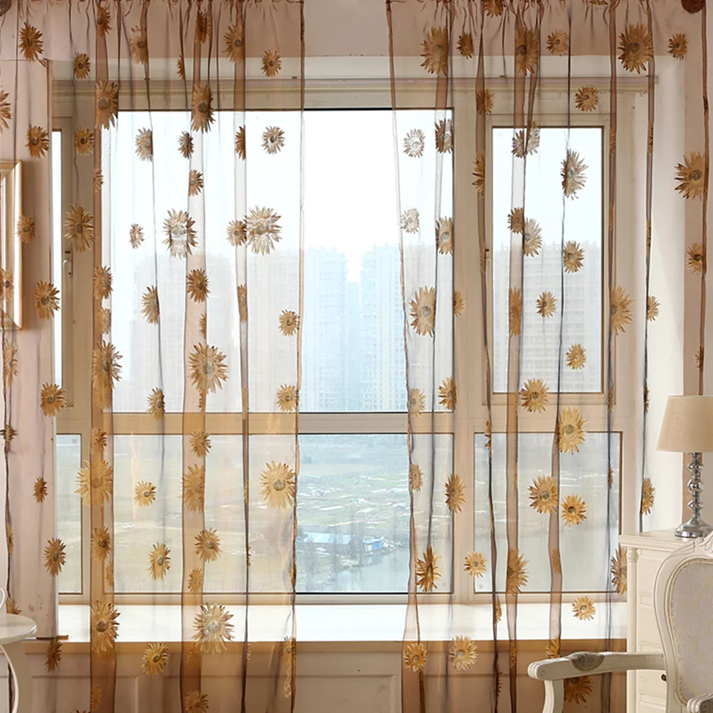 Sunflower Curtains 200X270Cm Khaki Voile Sheer Window Tulle For Bedroom Living Room Rod Pocket Transparent Curtain Home