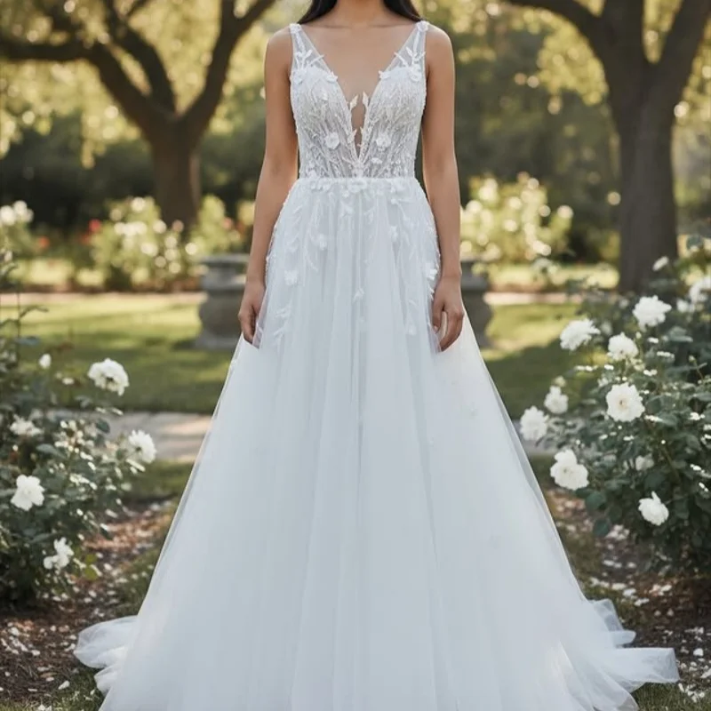 

White Appliques Wedding Dresses off-shoulder glitter 3D flower decal A skirt Gowns Made wedding dress