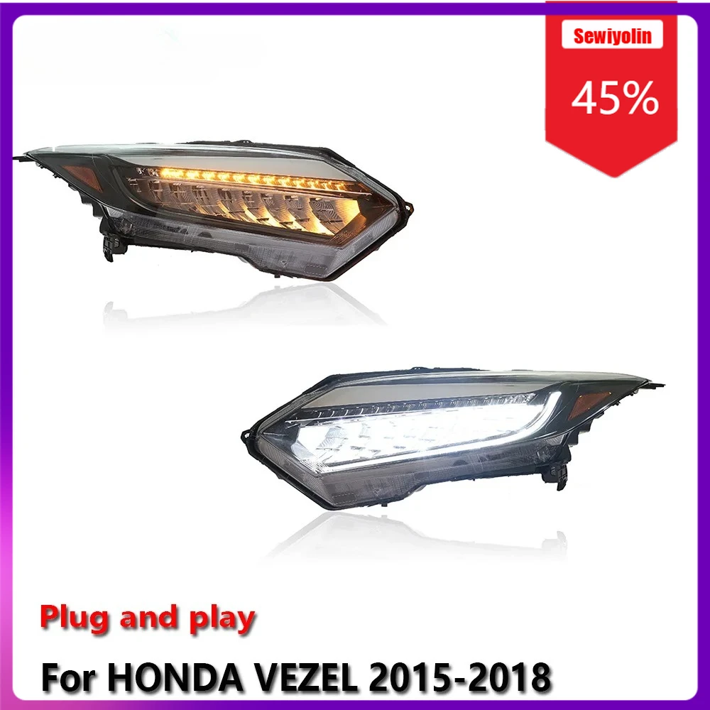 

Sewiyolin автомобильные светодиодные лампы фары в сборе для HONDA VEZEL 2015-2018 противотуманные фары DRL тормозной указатель поворота