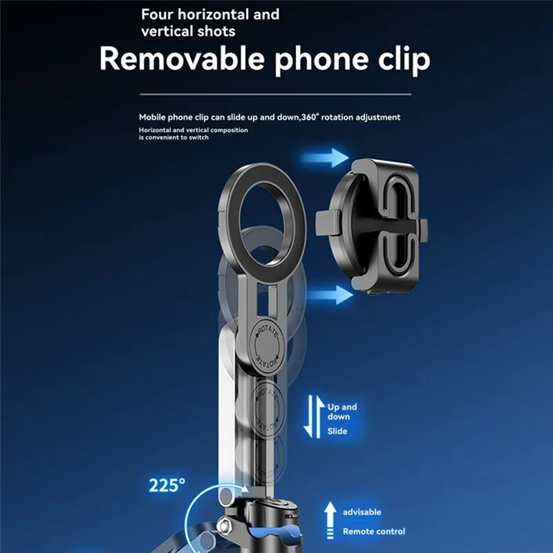 B50B-Mini tripé extensível Bluetooth selfie stick com design magnético - portátil e multifuncional