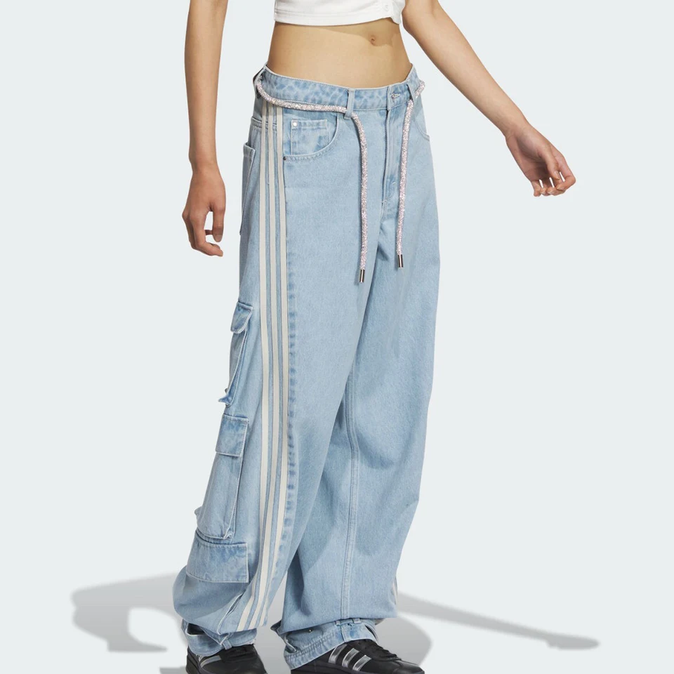Adidas Official Genuine Women's Denim Workwear Loose Twist Pants