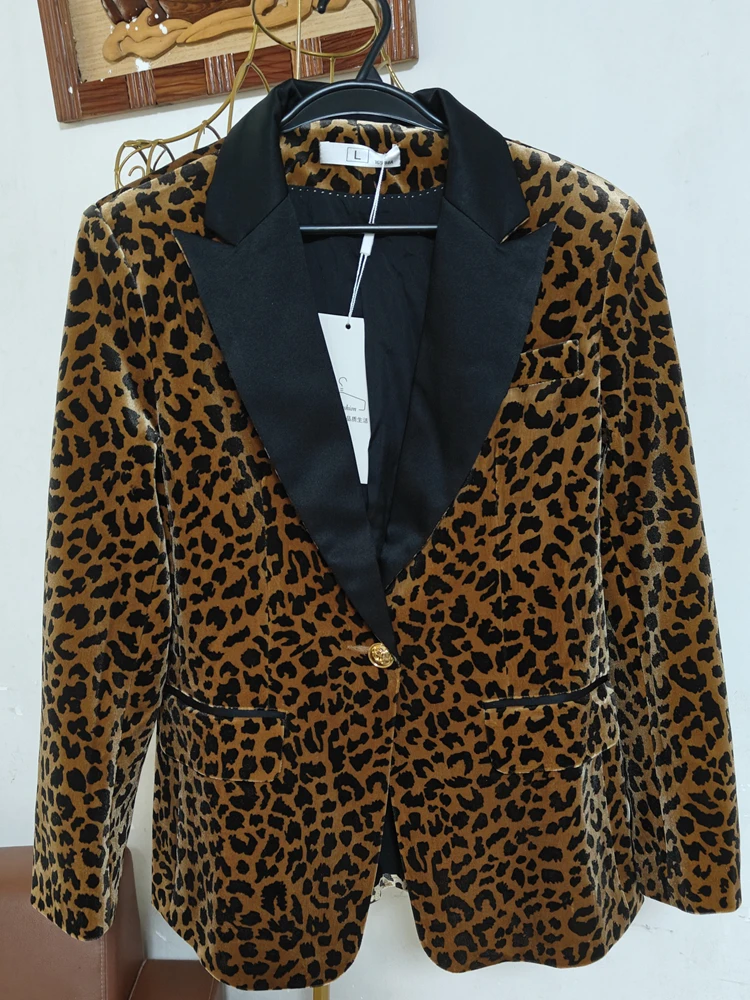 High Quality  New Leopard print coat for autumn winter Women Casual Blazer Jacket Loose Fashion Suit Jacket  Office Ladies Tops