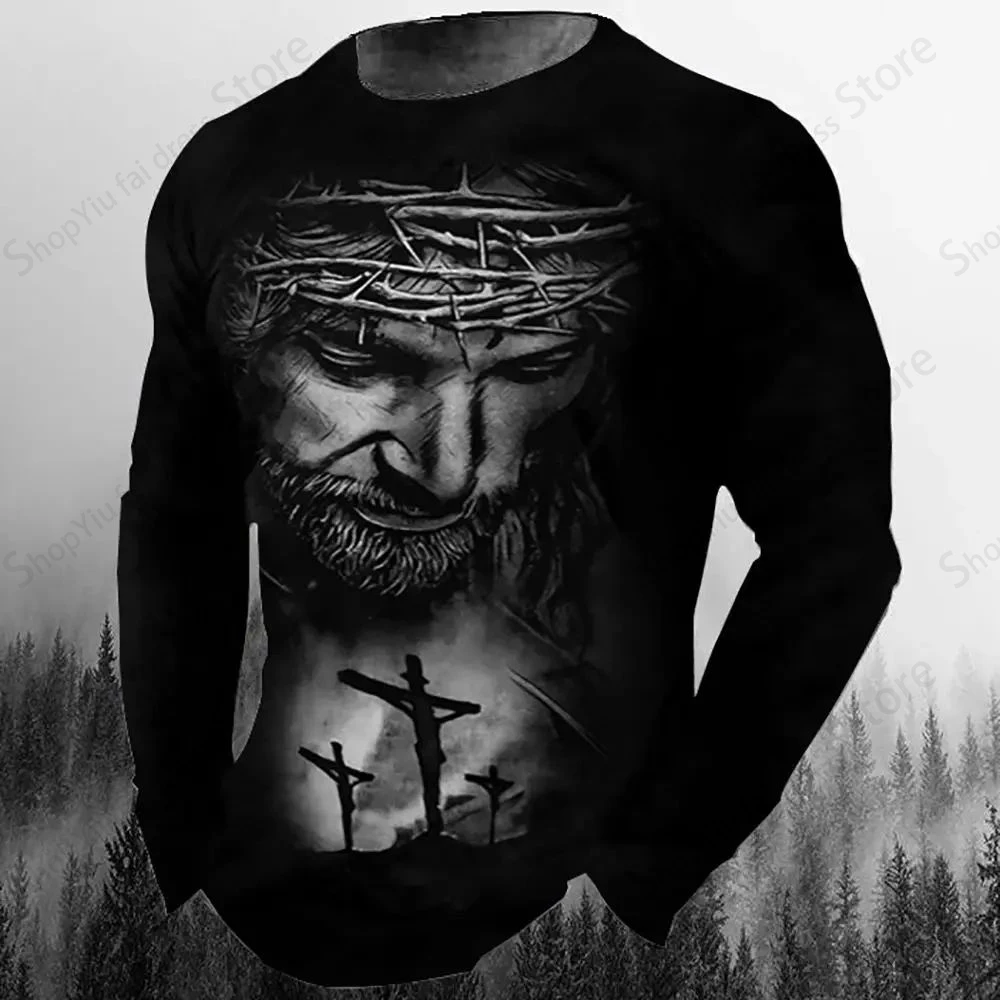 Jesus Christ 3d Print Long Sleeve T-shirt Men Women Fashion Tshirt Cross Tops Tees Outdoor Street T shirt Men's Clothing Fitness