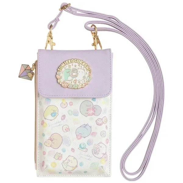 Sumikko Gurashi simpatiche Mini borse a tracolla per le donne ragazze in pelle piccola borsa per cellulare Kawaii viola Anime Messenger Sling Bags