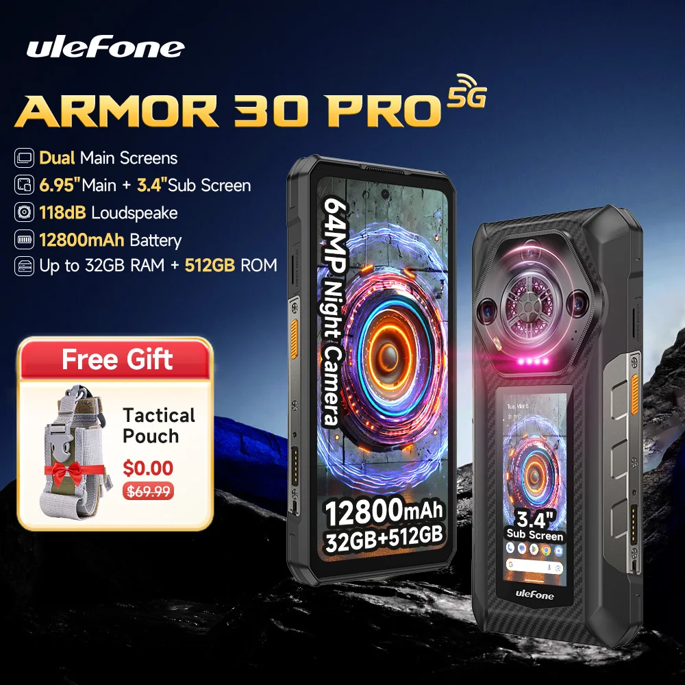 Ulefone Armor 30 Pro 5G Wytrzymały telefon z systemem Android 6,95" 120 Hz 512 GB pamięci ROM 12800 mAh 64 MP Kamera nocna NFC Dimensity 7300X