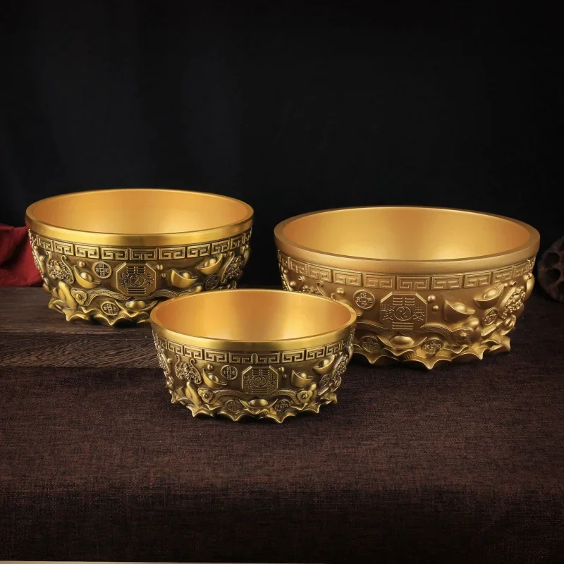 Classic Brass Retro Treasure Bowl Six Blessings Treasure Basin Shen Wan San Same Style Opening Celebration Home Decoration Gift