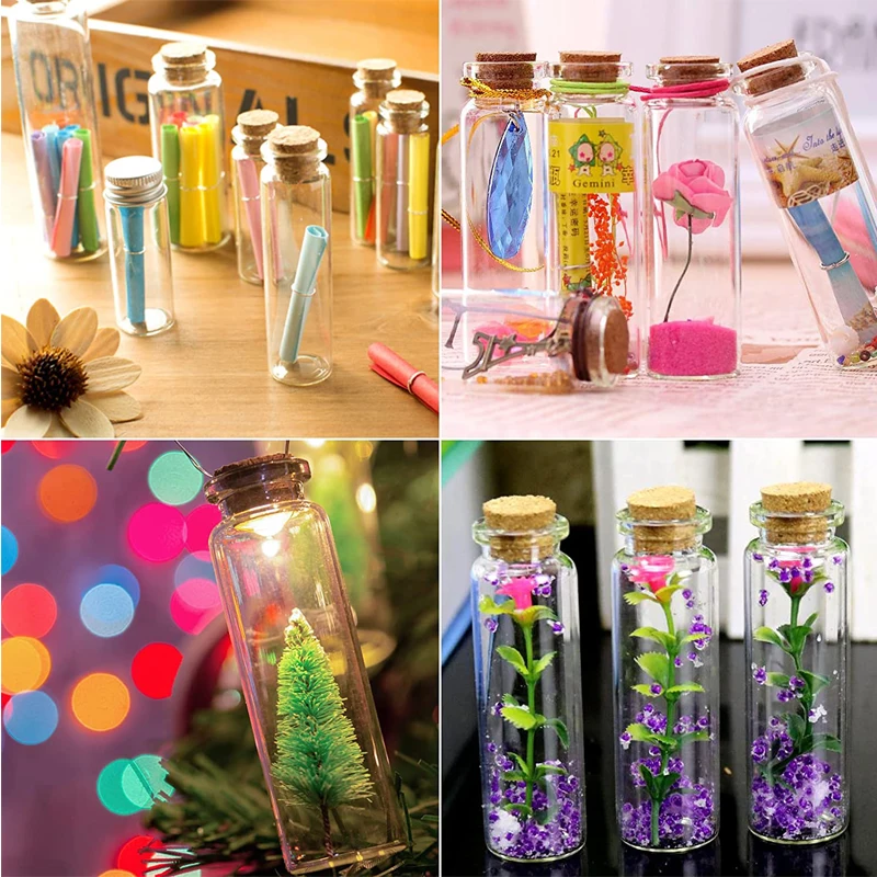 100Pcs 5/8/10/12/15/20ml Empty Mini Glass Bottles with Cork Stoppers Lovely Glass Vials for DIY Craft Wedding Home Party Decor