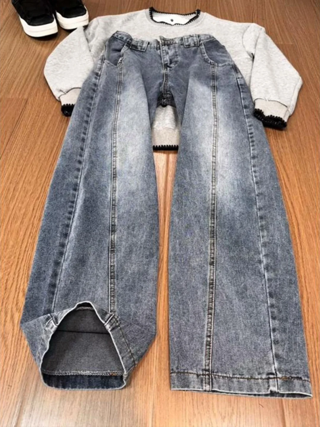 

Retro American Sle Knife Wide Leg Jeans Spring Autumn New Heavy Du Workwear Pants Versatile Casual Loose Fit Jeans