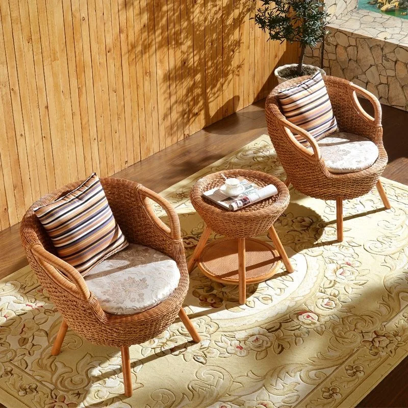 HYS rattan chair three-piece balcony leisure living room rattan backrest chair coffee table courtyard outdoor home rattan chair