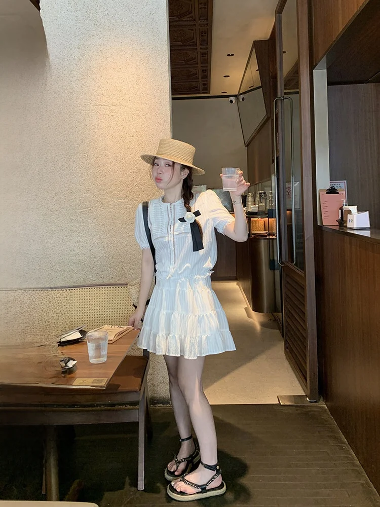 

Комплект EVNSLE: блузка с кружевной отделкой и пышная юбка для женщин – дышащий и комфортный летний образ