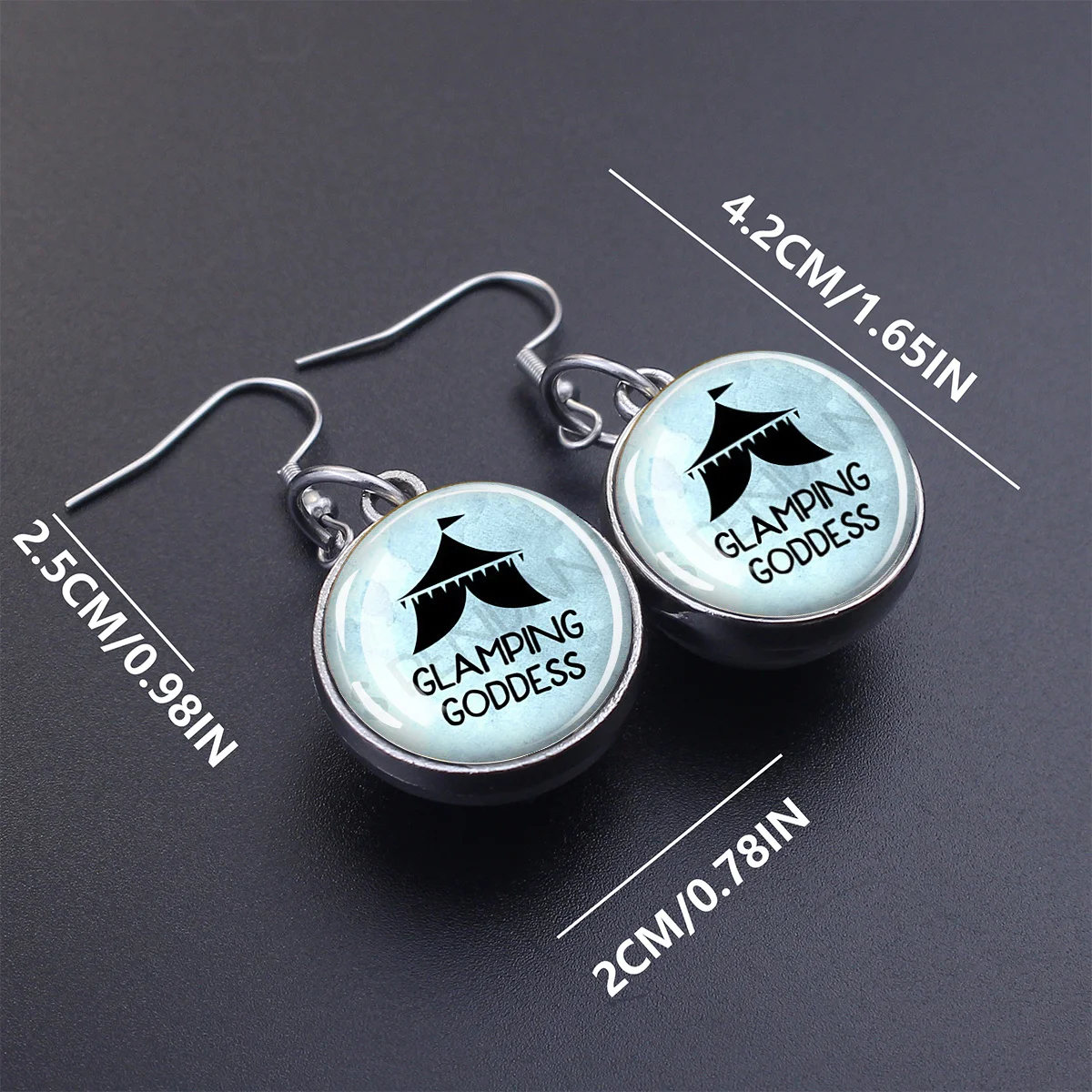 1pair Camping Theme Tent Pattern Glass Ball Pendant Earrings Exquisite Glass Paste Pendant Earrings Gift Jewelry Charm