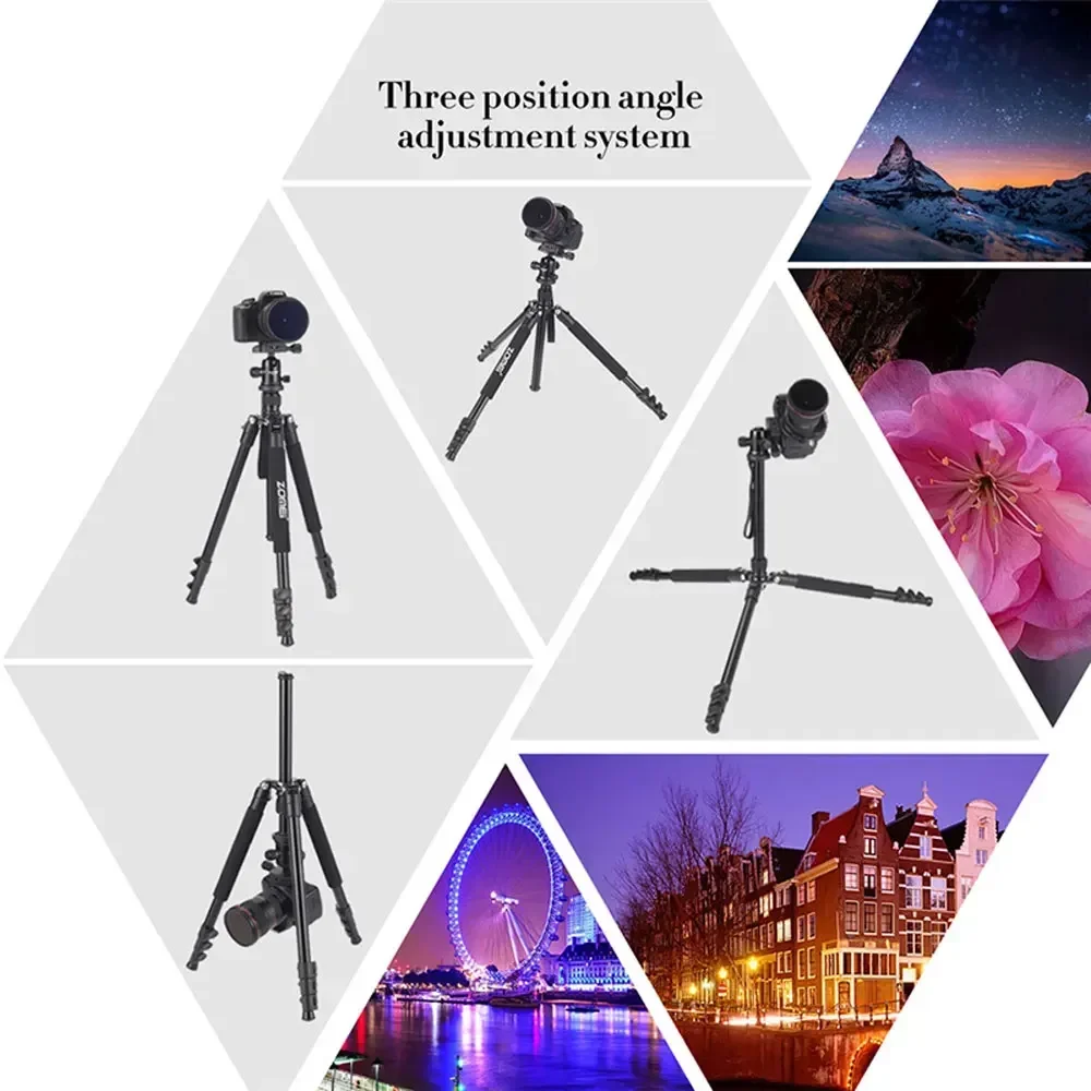 ZOMEI Q555 Professional Portable Camera Tripod Lightweight 5kg Load Capacity 45/157cm Aluminum DSLR Tripods Travel Quick Release