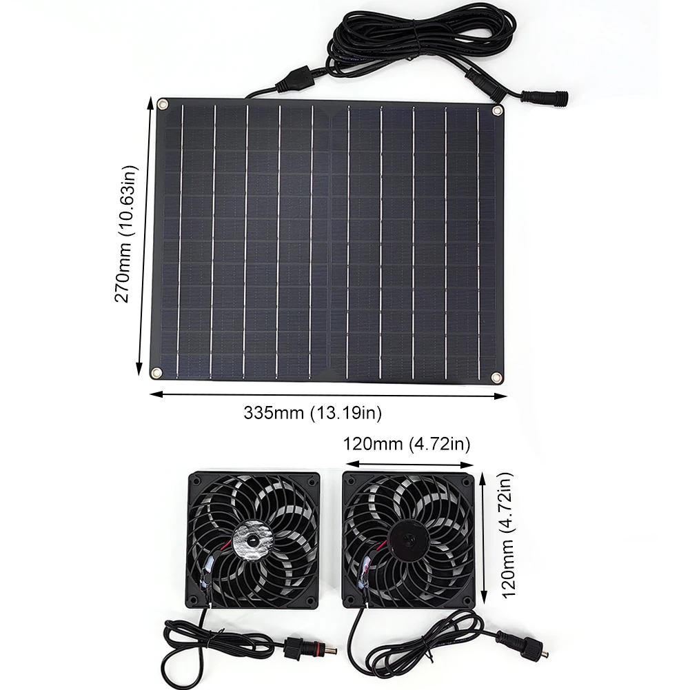 15W 12V Solar Powered Fan Kit IP65 Waterproof Solar Ventilation Fans Solar Panel Kit with Dual Fan for Chicken Coop Greenhouse