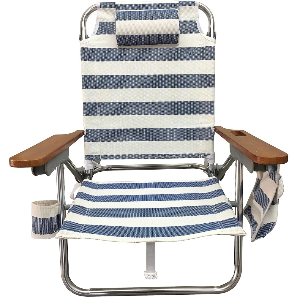 Outdoor furniture, multi-position wooden arm beach chair (set of 2), headrest, outdoor chair, textile fabric