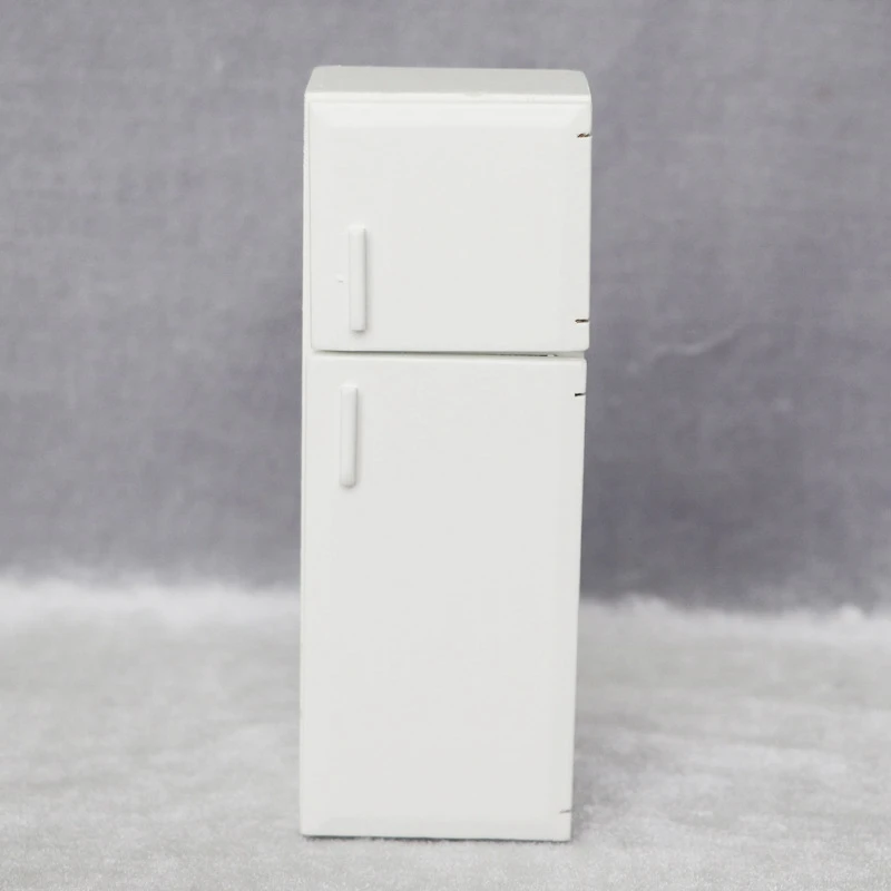 1/12 Dollhouse Miniature Wooden Double Door Refrigerator Simulation Fridge Model For Doll House Decoration